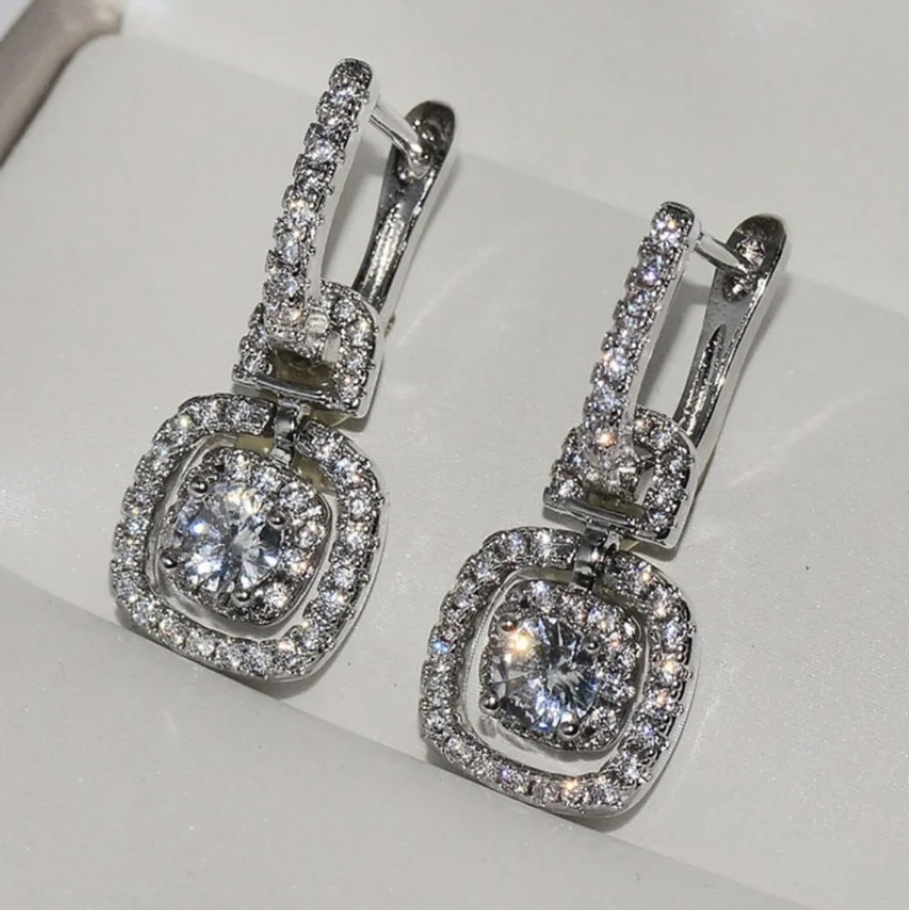 Sparkly zircon crystal drop hook dandle drop fashion earrings - Picture 3 of 4